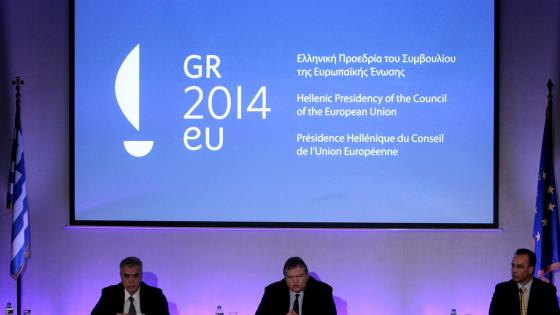 Photo: Deputy Prime Minister and Foreign Minister Venizelos presents the logo of the Greek Presidency of the Council of the European Union